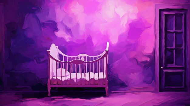 Foto painterly purple room com berço de bebê fluid dynamic brushwork e melhorias digitais