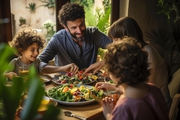 Pais a cozinhar em casa com os filhos