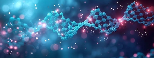 País das maravilhas moleculares fundo abstrato com moléculas de DNA hexágonos fluxo de onda