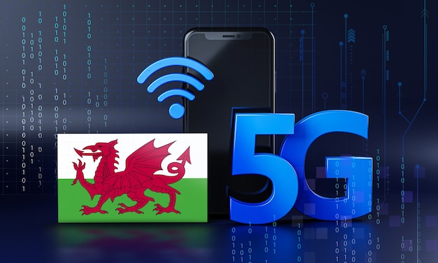 Foto país de gales pronto para o conceito de conexão 5g. fundo de tecnologia de smartphone de renderização 3d