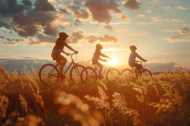 Pais fazendo um passeio em bicicleta em família