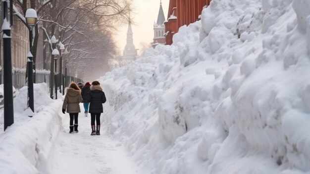 Foto el país de las maravillas de invierno en moscú niños y familias se enfrentan a una fuerte nevada en la pista de hielo del parque tsaritsyno
