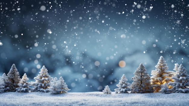 El país de las maravillas de invierno ramas de abeto heladas derivaciones nevadas y luces bokeh para fondos de vacaciones