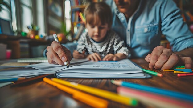 Foto pais que apoiam encorajando a tarefa de casa ajuda com gestos positivos aprendizagem e aprendizagem autêntica em família