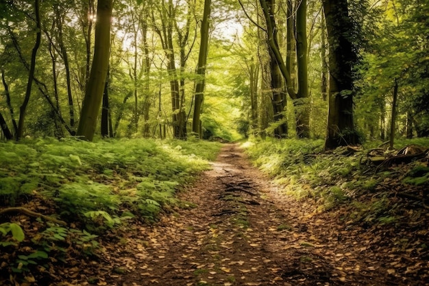 En el país de Shakespeare una escena pacífica con un amplio camino entre los bosques Oversley Woods Alcester Warwickshire Reino Unido