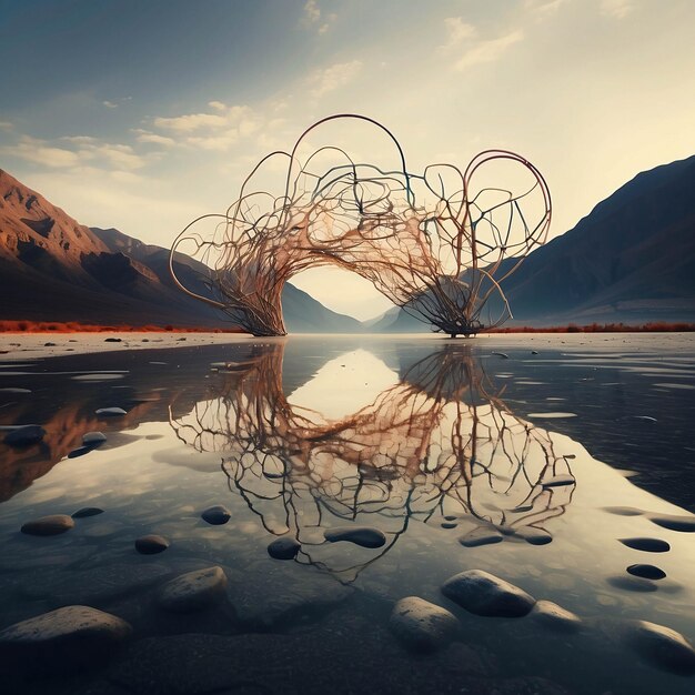 Paisagem Abstrata e Surrealista Colorida com Árvores, Montanha e Lago