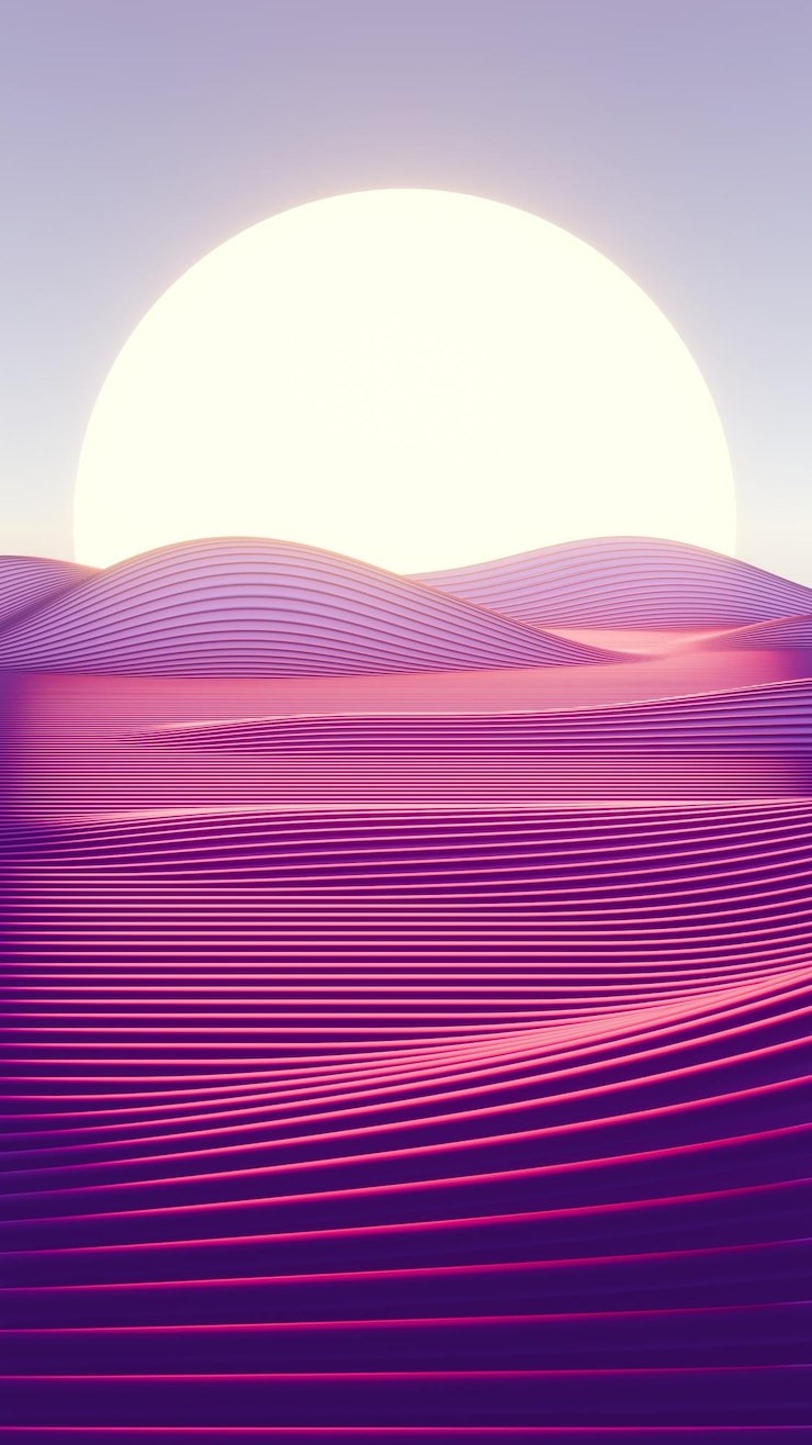 Foto paisagem abstrata surreal com sol brilhante e ondas roxas