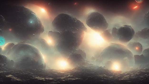 Paisagem alienígena um panorama de uma superfície de outro planeta renderização 3d