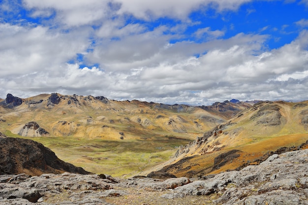 Paisagem andina com montanhas e céu nublado