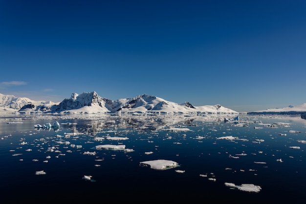 Paisagem antártica com reflexão