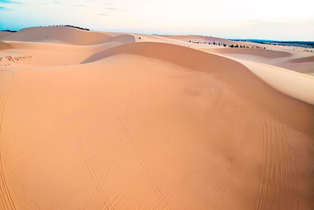 Paisagem arenosa. Areia com uma tonalidade rosa avermelhada. longa duna de areia.