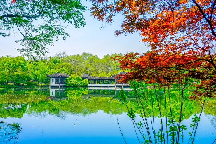 Foto paisagem arquitetônica de jardins clássicos chineses