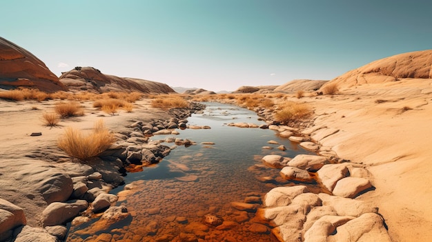 Foto paisagem atingida pela seca com rio seco generative ai