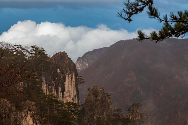 Foto paisagem bonita com penhascos rochas montanhas no parque nacional tara sérvia papel de parede de fundo