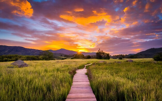 Paisagem bonita com sol radiante Gerada por IA