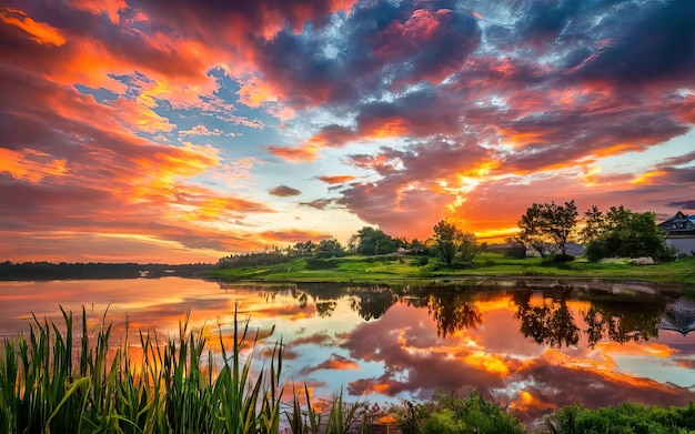 Paisagem bonita com sol radiante Gerada por IA