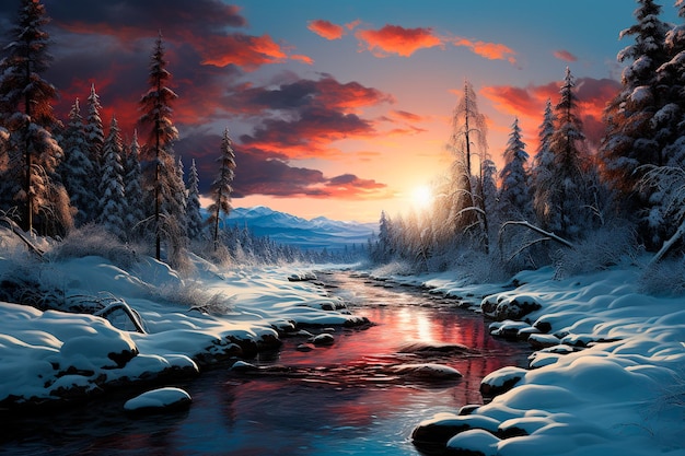 Paisagem bonita do inverno com neve