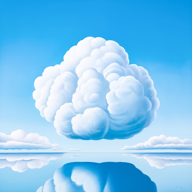 Paisagem bonita e pacífica com fundo de natureza com céu azul nuvens brancas fofinhas e reflexo de espelho