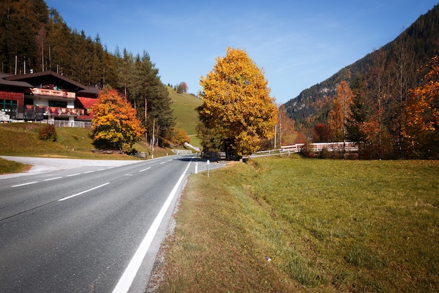 Paisagem bonita. estrada de montanha na áustria. outono