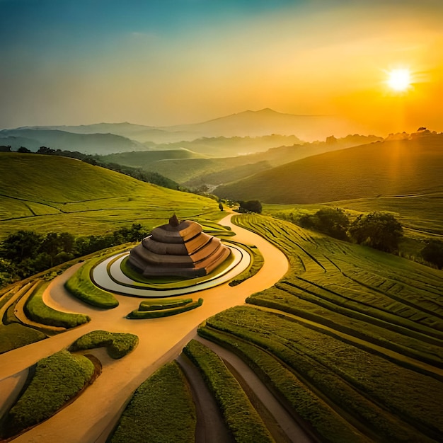 Foto paisagem bonita natureza verde terraced rice field da estação chuvosa e cabana na montanha na naturezap