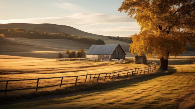 Paisagem cênica de campo na manhã de Ação de Graças