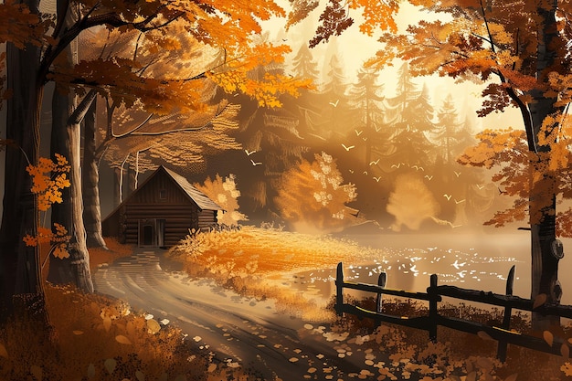 Paisagem cênica de outono com um ambiente caloroso