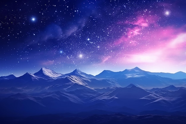 Paisagem colorida da Via Láctea com céu estrelado de luz rosa