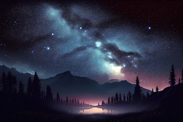 Paisagem com a Via Láctea céu noturno com estrelas Generative Ai