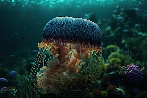 Paisagem com água-viva sob o conceito de vida marinha do mar Generative AI