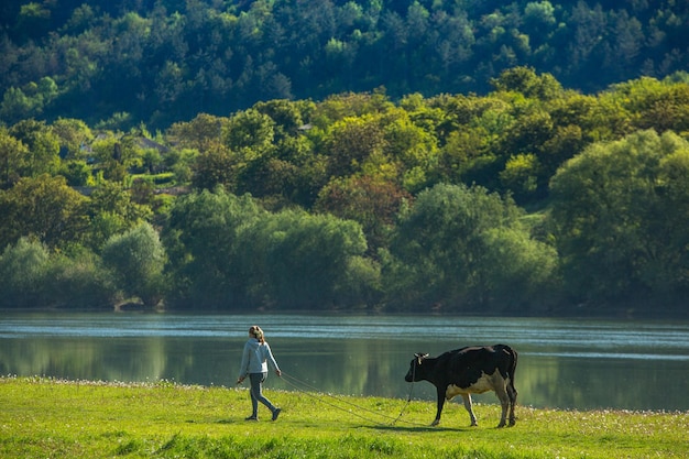 Paisagem com bela natureza na aldeia na República da Moldávia Vida no campo