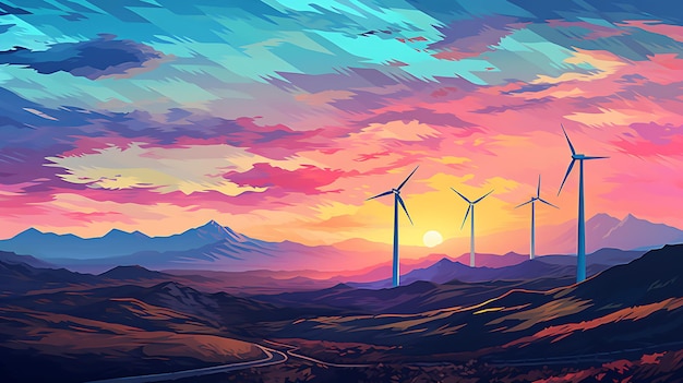 paisagem com energia renovável e sustentável com turbinas eólicas