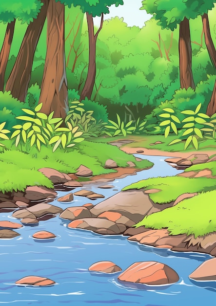 Paisagem com Ilustração do Rio Florestal