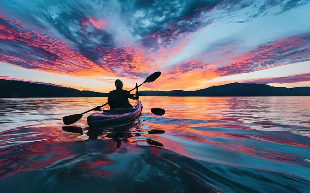 Foto paisagem com lago e caiaque