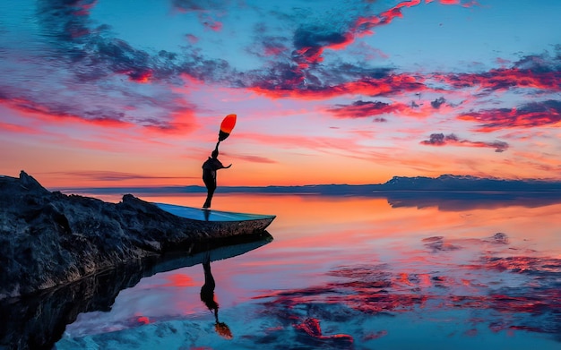 Paisagem com lago e caiaque