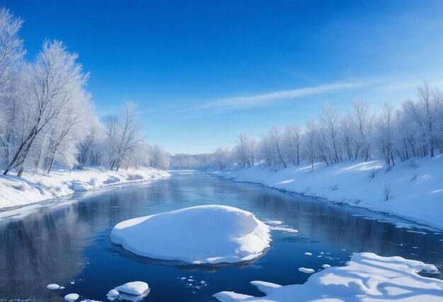 Paisagem com lago e neve