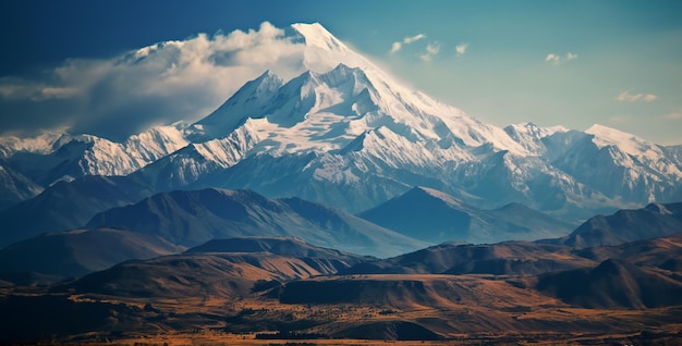 paisagem com neve e montanhas uma foto de uma montanha coberta de neve à distância