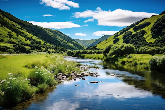 paisagem com rios e montanhas Generative Ai