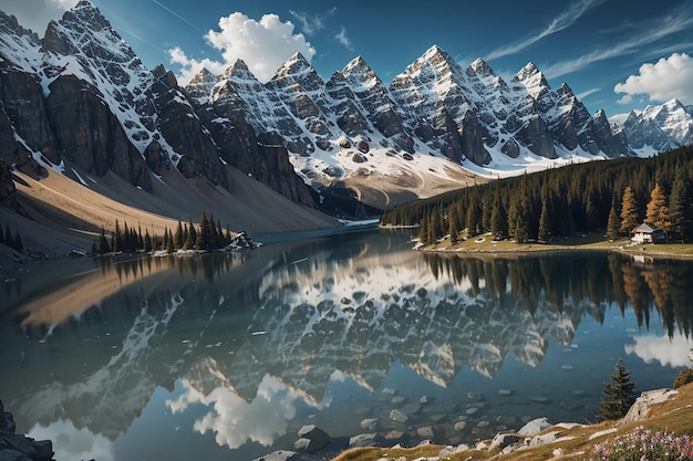 Paisagem com uma montanha e um lago