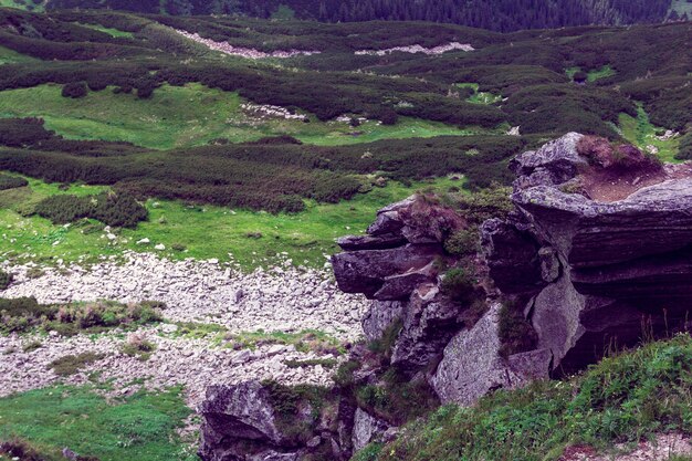 Paisagem composta por montanhas rochosas dos Cárpatos