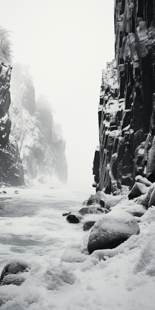 Paisagem costeira de inverno Uma poética fotografia aérea em preto e branco