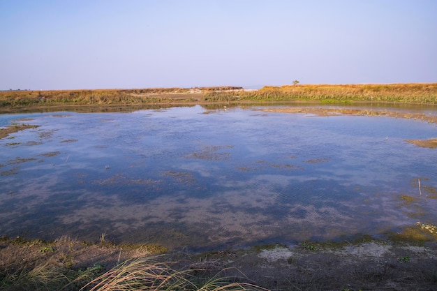 Paisagem cristalina do lago de água azul nas proximidades do rio Padma em Bangladesh