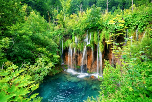 Paisagem da cachoeira da croácia dos lagos plitvice.