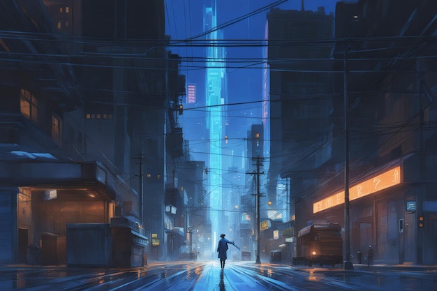 Foto paisagem da cidade com um homem em silhueta