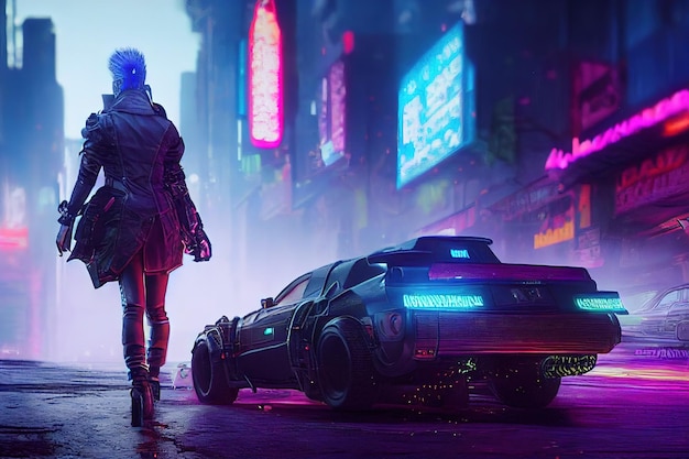 Paisagem da cidade cyberpunk ilustração de onda de sintetizador cyberpoun