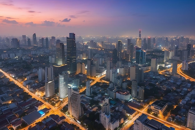 Paisagem da cidade de Bangkok Bangkok vista noturna no distrito de negócios ao crepúsculo