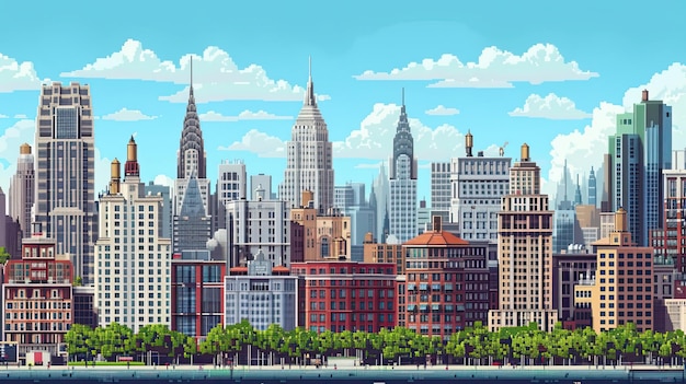 Paisagem da cidade de pixels Estilo paisagem da cidade icônica estruturas reconhecíveis exploração virtual locais famosos arte de pixels maravilhas arquitetônicas da cidade geradas por IA