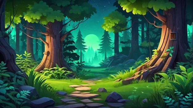 Foto paisagem da floresta da noite dos jogos de computador dos desenhos animados