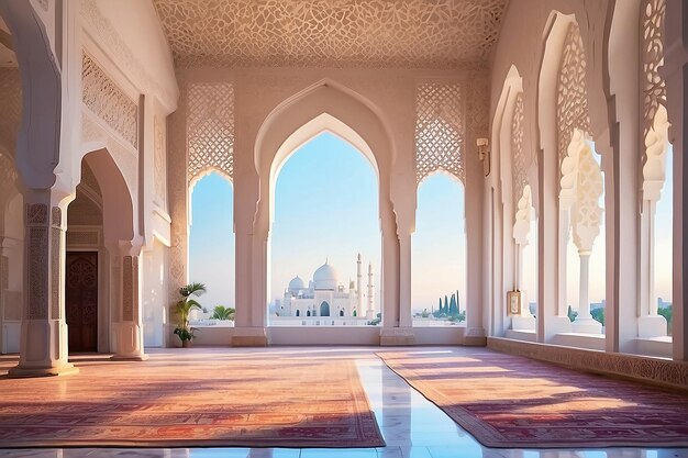 Foto paisagem da mesquita atmosfera islâmica tranquila para reflexão espiritual arquitetura islâmica interior sereno da mesquita