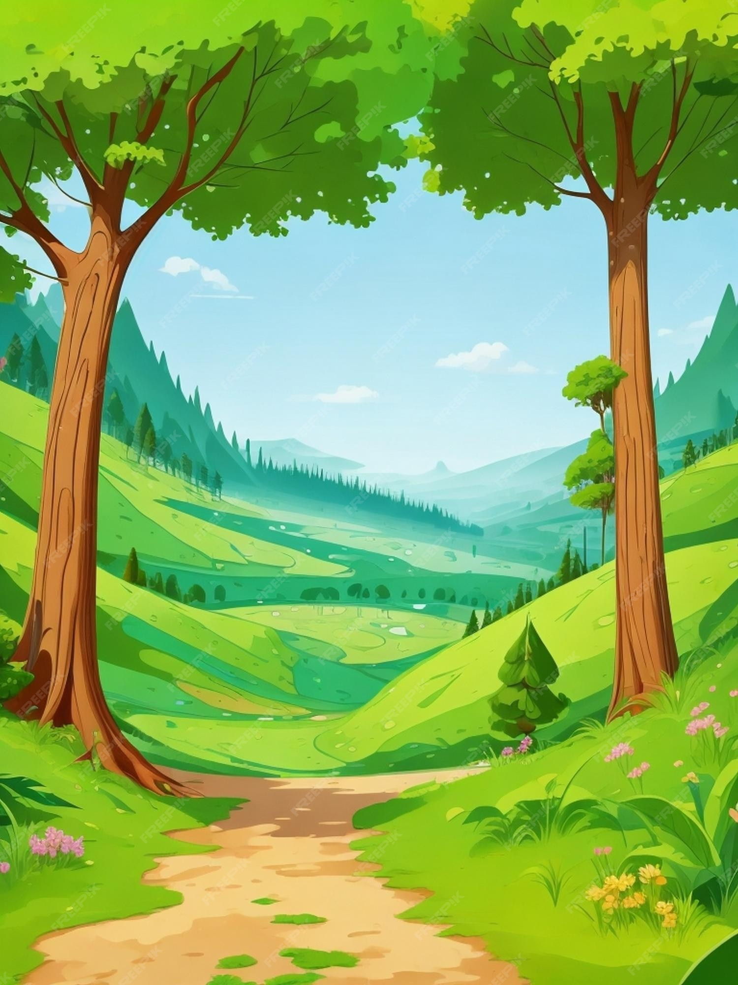 Jogo De Desenhos Animados Madeira Paisagem Fundo, Desenho Animado