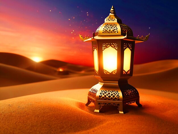 Paisagem da noite de Ramadã com fundo de pôr-do-sol brilhante